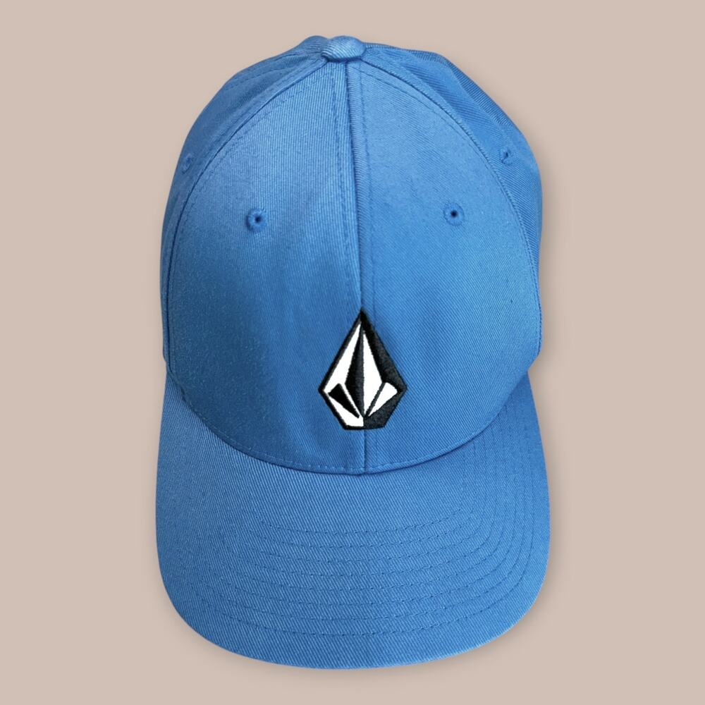 Volcom V Vintage Mens L/XL Full Stone Flexfit Baseball Cap Hat Blue Embroidered